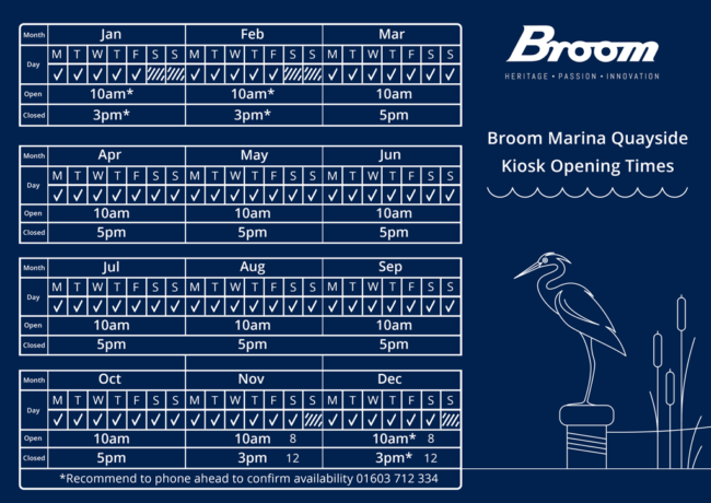 Broom Boats kiosk opening times